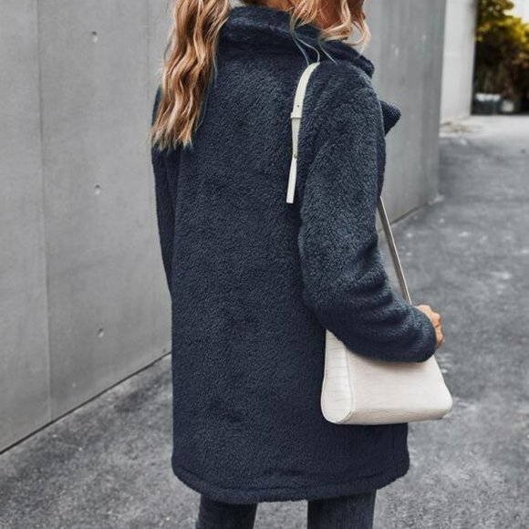 Cuddle Up Button Front Double Pocket Teddy Coat Bl - Picture 3 of 9